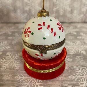 Porcelain Surprise Christmas Ornament Trinket Box Treats Treasures Candy Canes